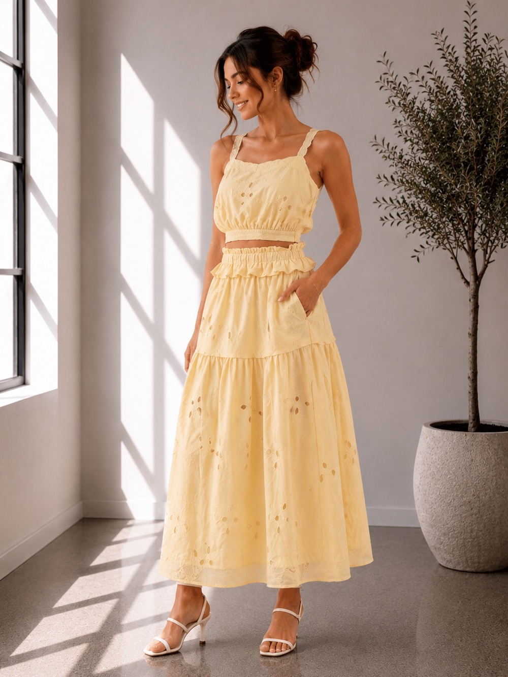 Sunlit Bloom Eyelet Maxi Skirt Set